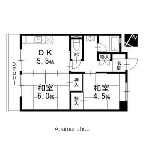 名古屋市名城線 黒川駅(愛知) バス乗車時間：15分 楠西小学校東バス停で下車 徒歩3分 11階建 築51年(2DK/10階)の間取り写真