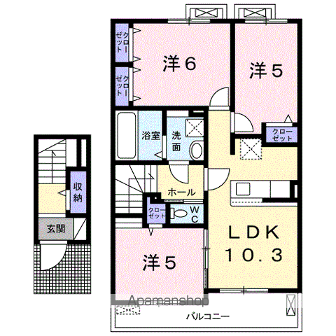 カルテット Ⅲ(3LDK/2階)の間取り写真