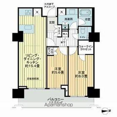 プラウドタワー芝浦(2LDK/16階)の間取り写真