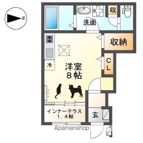ウエストウイングⅣ(ワンルーム/1階)の間取り写真