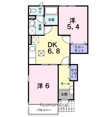 ベルディ春日居A(2DK/1階)の間取り写真