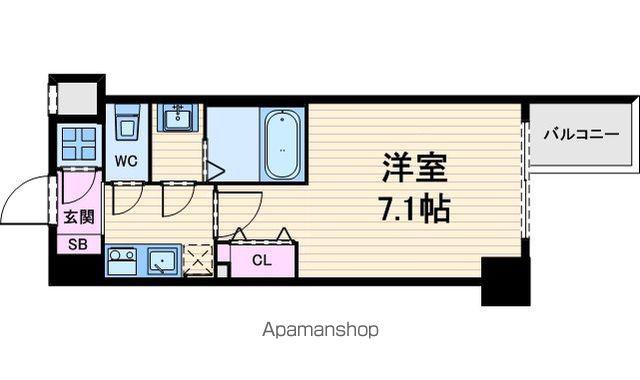 プレミアムコート谷町4丁目(1K/13階)の間取り写真