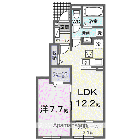 グランブルー八代 C(1LDK/1階)の間取り写真