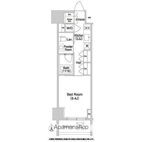 コンフォリア門前仲町(1K/2階)の間取り写真