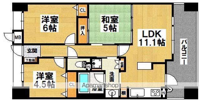 エスリード住吉公園通(3LDK/4階)の間取り写真
