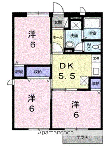 サンフィールドK(3DK/1階)の間取り写真