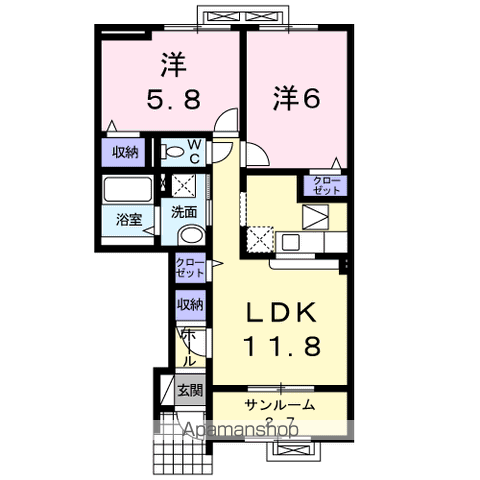 カンパーヌⅠ(2LDK/1階)の間取り写真