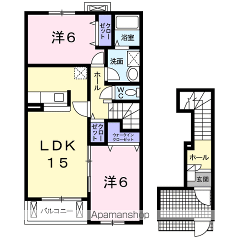 エレガントカーサB棟(2LDK/2階)の間取り写真