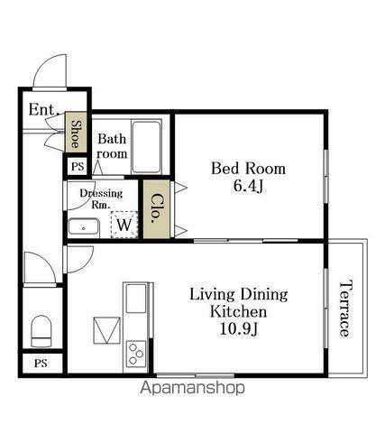 MODEST東(1LDK/1階)の間取り写真