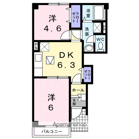 エレガンテ・パルコⅡ(2DK/1階)の間取り写真