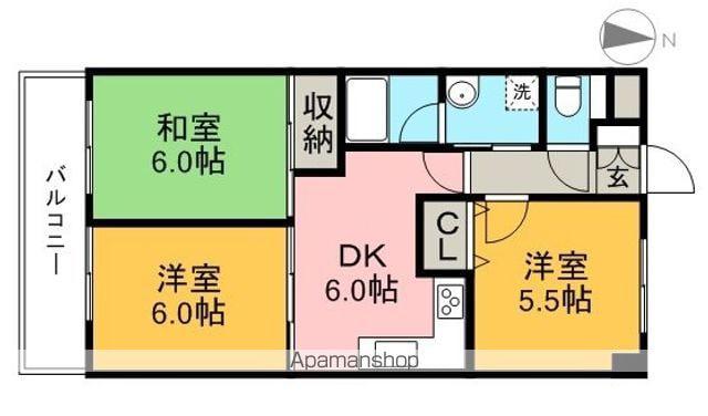 ラポール上町(3DK/6階)の間取り写真