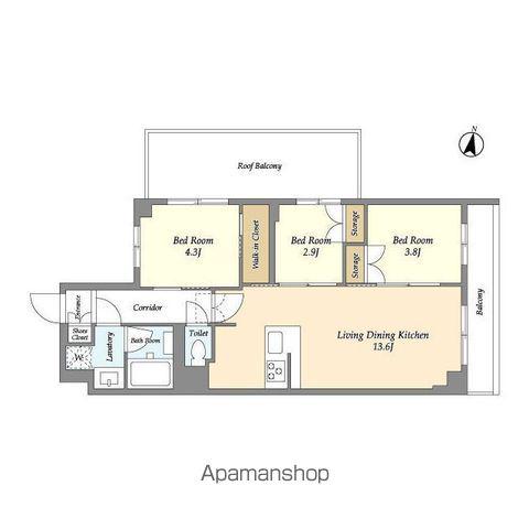 アジールコート練馬中村橋(3LDK/4階)の間取り写真