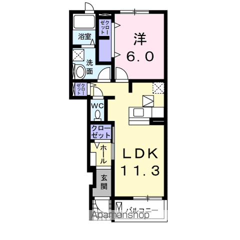 ミドルリアサニー(1LDK/1階)の間取り写真