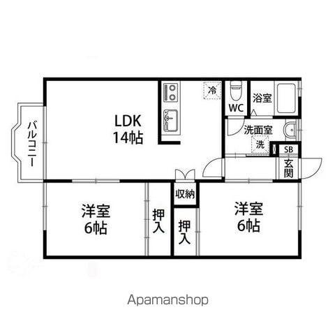 コーポトマト3(2LDK/2階)の間取り写真