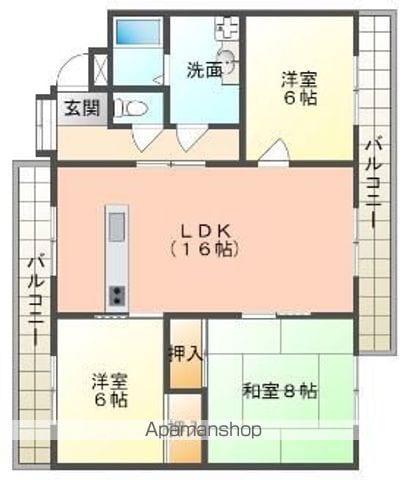 フローラ・2(3LDK/3階)の間取り写真