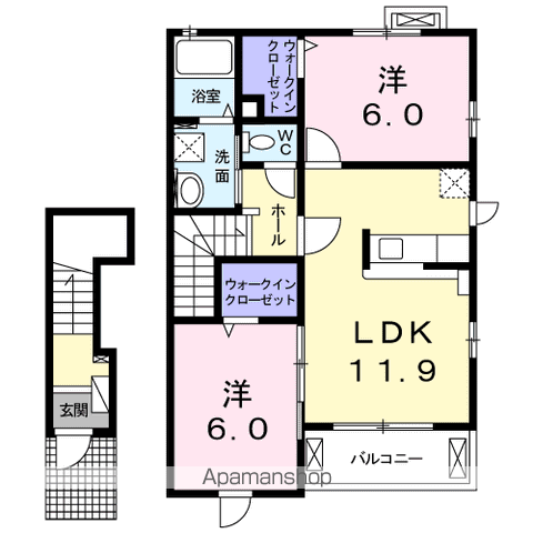 ピュアハイツ・翠A(2LDK/2階)の間取り写真