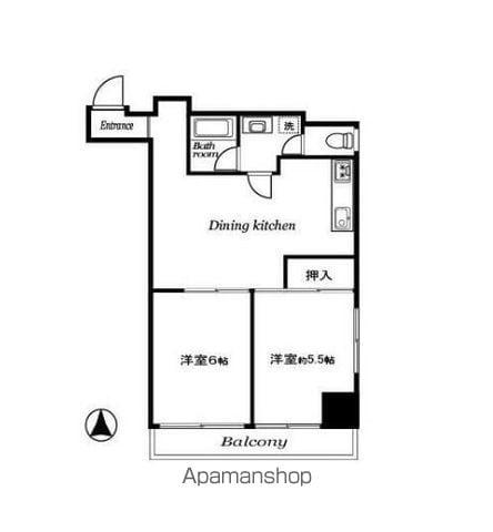 成子坂ハイツ(2DK/11階)の間取り写真