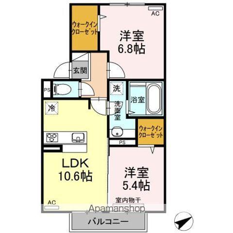 プレミアムⅩⅠ・ⅩⅡ番館 A棟(2LDK/2階)の間取り写真