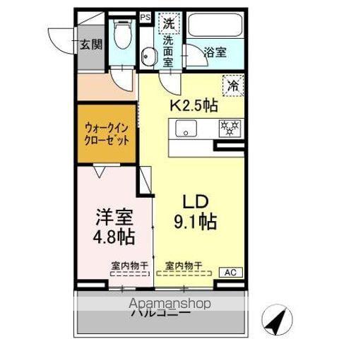 セレーナ東静岡(1LDK/2階)の間取り写真