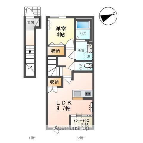 山形市松原アパートB(1LDK/2階)の間取り写真