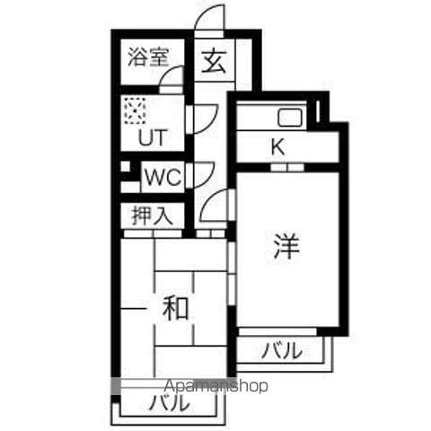 ラウムズ虹ヶ丘(2K/B1階)の間取り写真