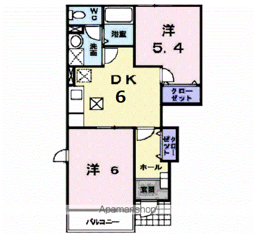 フラワー・スクエアⅠ(2DK/1階)の間取り写真