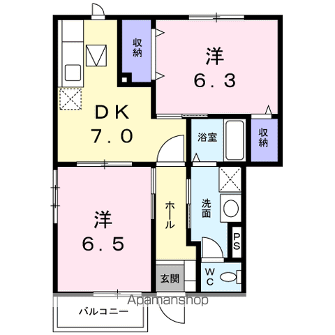 フラワーデジール A(2DK/1階)の間取り写真