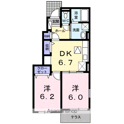 サンライフ上峰Ⅱ(2DK/1階)の間取り写真