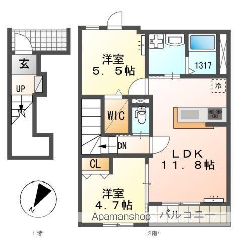 パルファン向山(2LDK/2階)の間取り写真