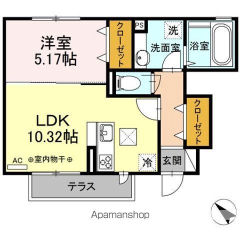 北葛西ハイツⅡ(1LDK/1階)の間取り写真