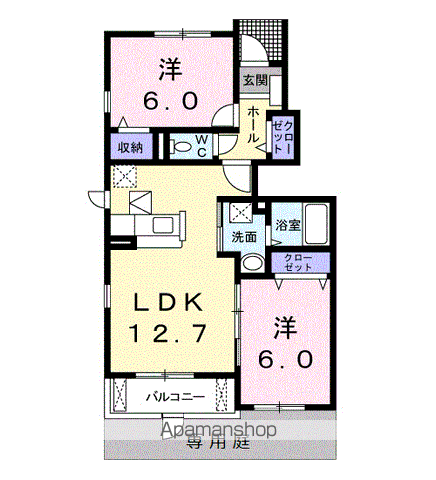 カーサ ルフィーナ(2LDK/1階)の間取り写真