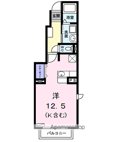 アンジュ(ワンルーム/1階)の間取り写真