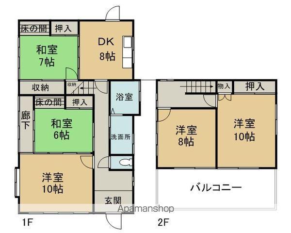 東海道本線 静岡駅 バス乗車時間：18分 宮竹一丁目バス停で下車 徒歩8分 2階建 築47年(5DK)の間取り写真