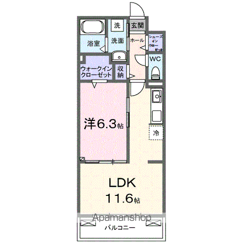 フィオーレ(1LDK/3階)の間取り写真
