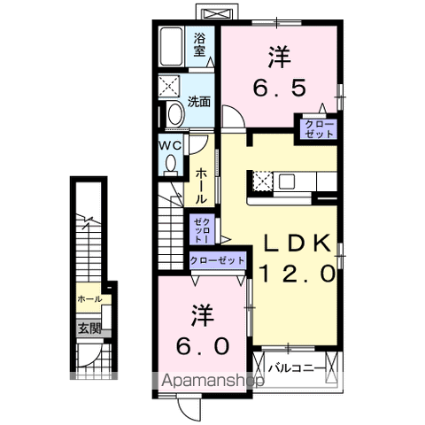 ライフサニー浅川Ⅲ(2LDK/2階)の間取り写真