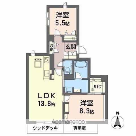 フロントマーレ祇園(2LDK/1階)の間取り写真