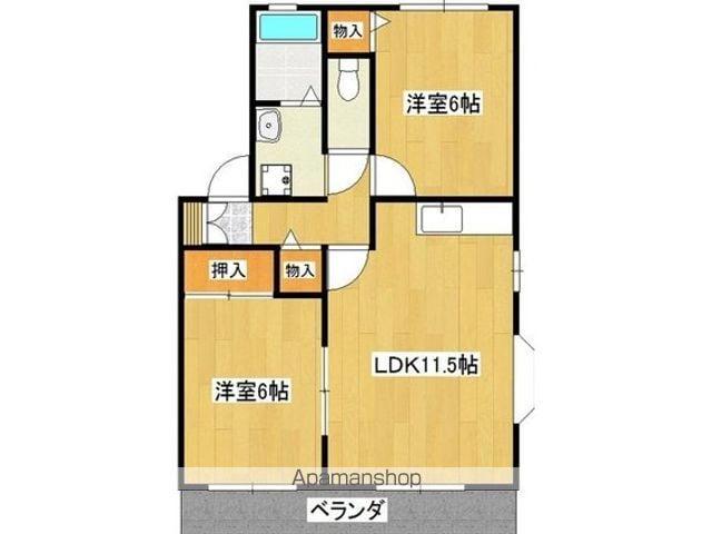 常磐線 土浦駅 バス乗車時間：6分 小岩田団地入口バス停で下車 徒歩5分 2階建 築28年(2LDK/2階)の間取り写真