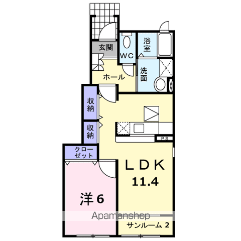 パルコプレッソB(1LDK/1階)の間取り写真