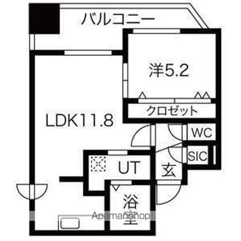 ラ・ソレイユ南2条(1LDK/9階)の間取り写真