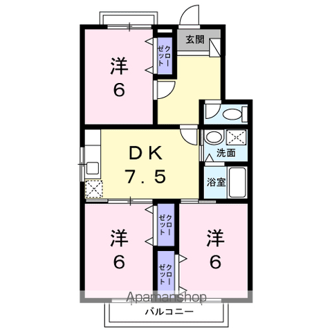 メゾン・オ・ソレイユ(3DK/1階)の間取り写真