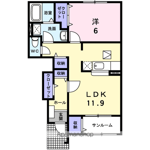 デンファレⅠ(1LDK/1階)の間取り写真