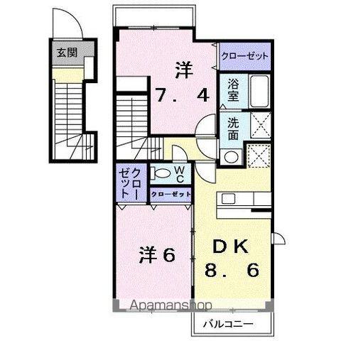 グレイスフルB(2DK/2階)の間取り写真