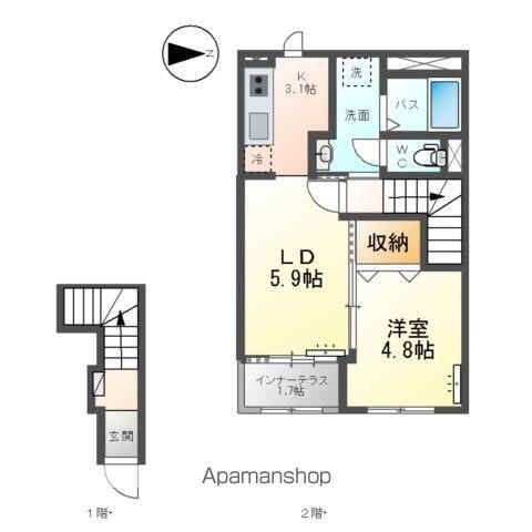 永井川アパートA棟(1LDK/2階)の間取り写真