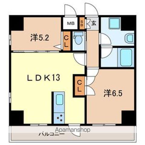 旭ビルサンライズレジデンス(2LDK/9階)の間取り写真