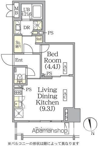 ザ・パークハビオ神楽坂レジデンスサウス(1LDK/2階)の間取り写真