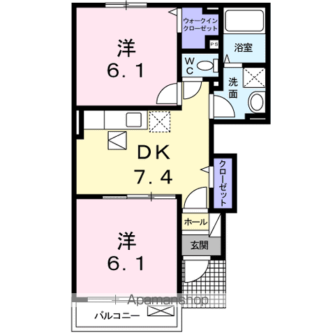 南タウンあさひB(2DK/1階)の間取り写真