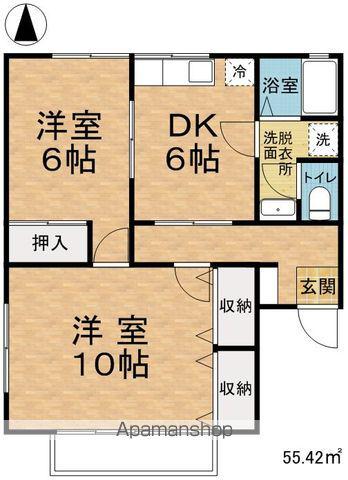 クレストファイブD(2DK/1階)の間取り写真