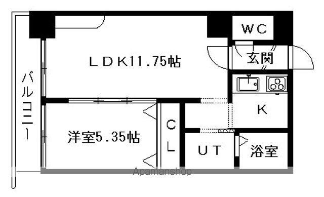 パークヒルズOM中央12(1LDK/9階)の間取り写真