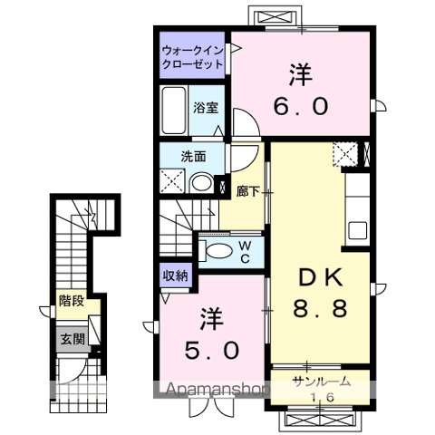 カーサヒルズⅡ(2DK/2階)の間取り写真
