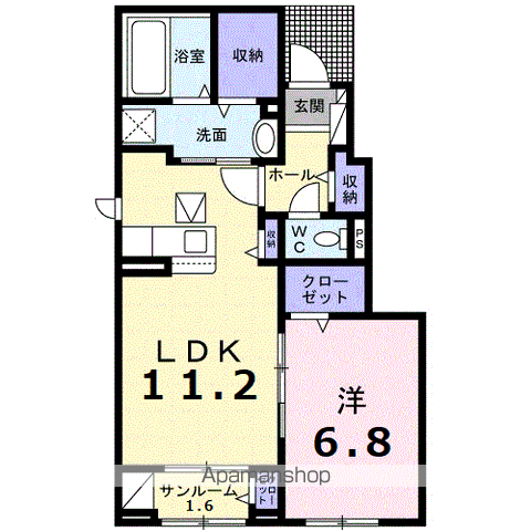 オ シャン(1LDK/1階)の間取り写真